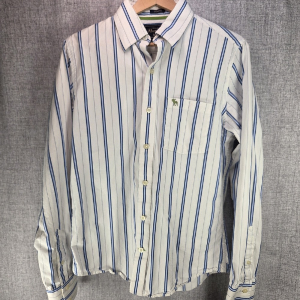 Abercrombie & Fitch Mens Muscle Fit Button Down Shirt Blue White Stripe M Y2K